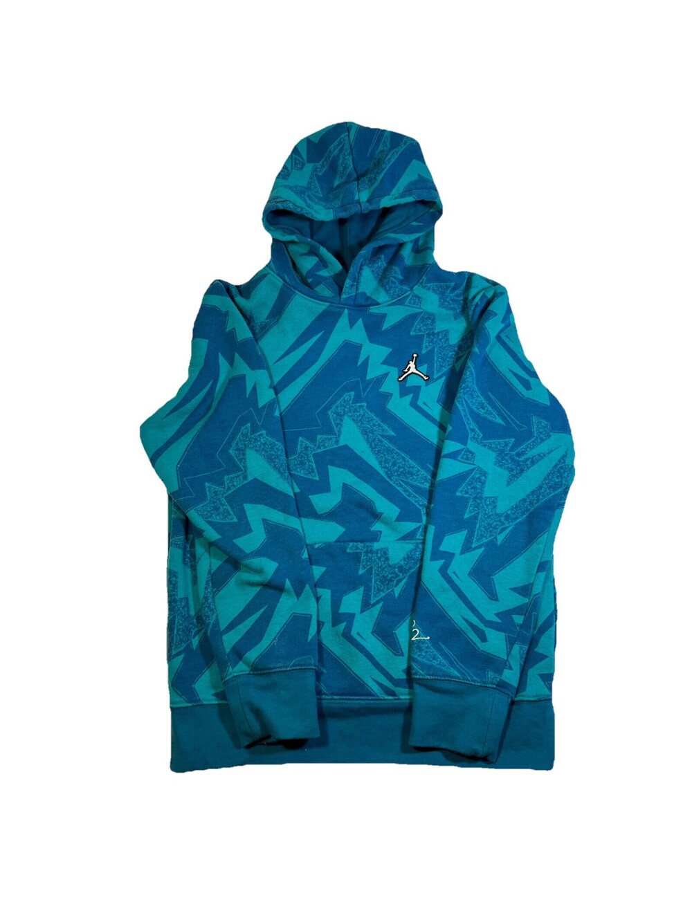 Jordan Kids Size Large Teal Zig Zag Allover Geometric Print Hoodie 12-13 YRS